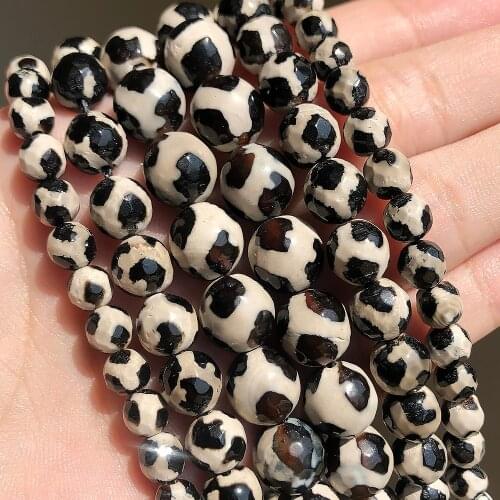 6/8/10mm Natural Stone Black Tibetan Mystical Old Onyx Spherical Faceted Crafts Loose Beads For Bracelet Jewelry Making