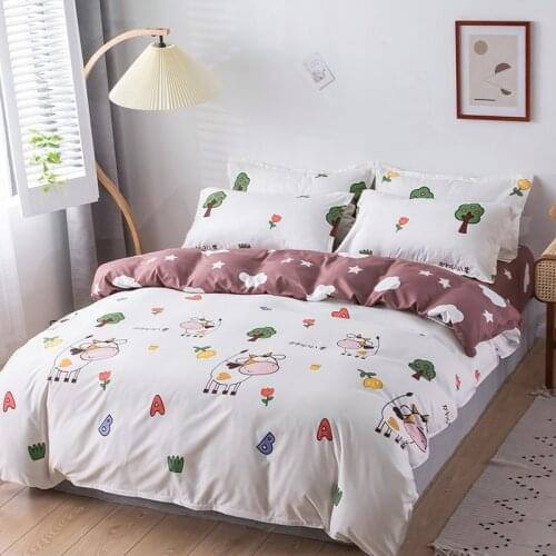 Cartoon White Kawaii Cow Kids Comforter Bedding Set Cute Luxury Fashion King Queen Twin Size Bed Linen Duvet Cover Set Gift