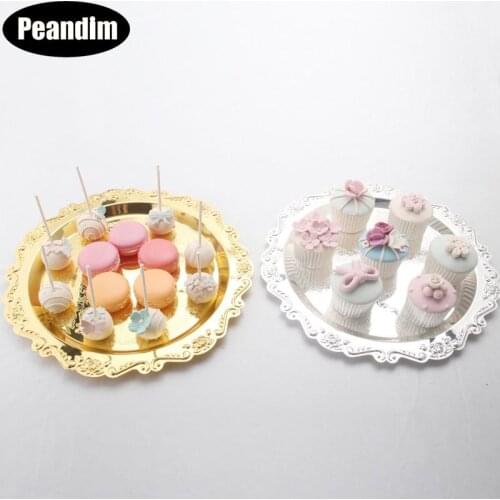 PEANDIM Elegant Charger Plate Metal Tray Silver/ Gold Nut Plates/ Sweet/ Delicate Cake Stand For Party Home Table Decoration