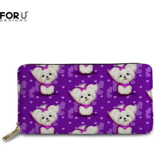 FORUDESIGNS Cute Maltese Printing Women Wallet Convenient Coin Purse Phone Bag Multifunction Ladies Credit Card Holder Bags 2021