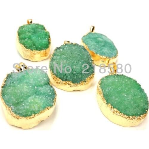 H-DP42 Green Druzy Stone Pendant Druzy Agates Pendant Gold 35mm-45mm Long