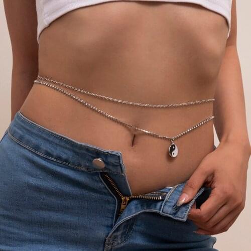 Ingemark Sexy Multilayer Tai Chi Coin Pendant Waist Belly Chain for Women Men Y2K Accessories Bikini Waistband Body Jewelry New