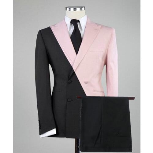 Custom Made Black Pink Double Breasted Men Suits For Wedding Slim Fit Groom Wear Business Party Male Dress Blazer Pants 2 Piece