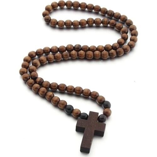 Handmade Round Wood Wooden Beads Africa Coffee Cross DIY Necklaces Vintage Women Party Hiphop Rock Pop Jewelry