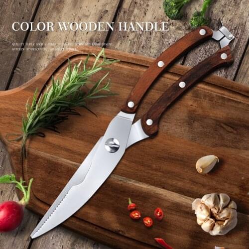 Kitchen scissors Chicken bone shears strong stainless steel one with color wooden handle fish bone shears