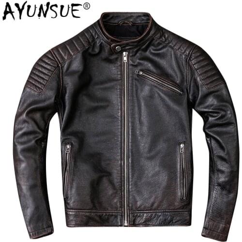 AYUNSUE Autumn Winter Men Clothes 2020 Genuine Leather Jacket Vintage Real Cow Leather Jackets Chaqueta Cuero Hombre ZL399