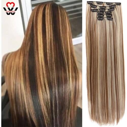 MANWEI 22inch 6pcs/set Clip In Hair Extensions Straight Natural Hair Clip Ins Synthetic Clip In Hair Extension For Women