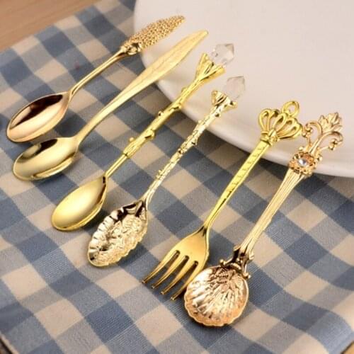 1PC Retro Branches Mini Leaf Coffee Spoon Metal Dinnerware Cutlery Fruit Fork Stir Teaspoon Dinner Utensils