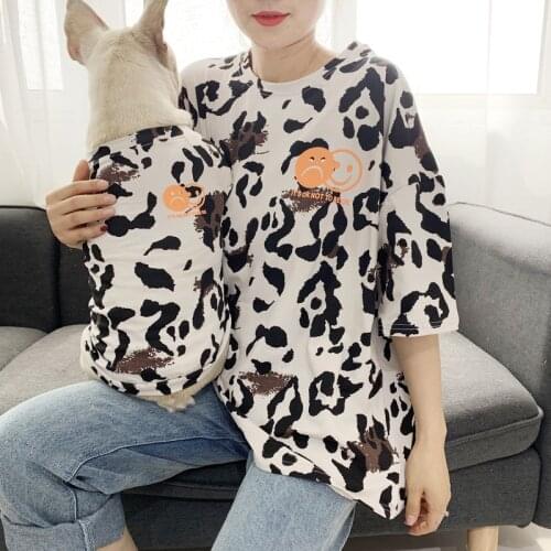 Fashion leopard Parent-Child Dog Clothes Matching Pet Clothing For French Bulldog summer Clothes For Dog T-Shirt Clothes Puppy