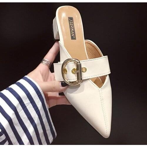 Fashion Muller Shoes High Quality Fashion Joker Flat Shoes Brand Custom Logo Round Head Leather Shoes 2021 New Flat Shoes Women