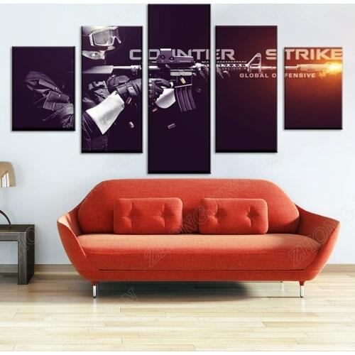 Modular Poster Game Counter-Strike Global Offensive 5 Pieces Wall Art Home playroom Decor Canvas Painting For Modern quadro cuad