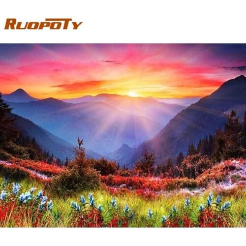 RUOPOTY Frame Picture Sunset Diy Painting By Number Mountain Coloring By Numbers Acrylic Canvas Painting Handpainted Drawing Art