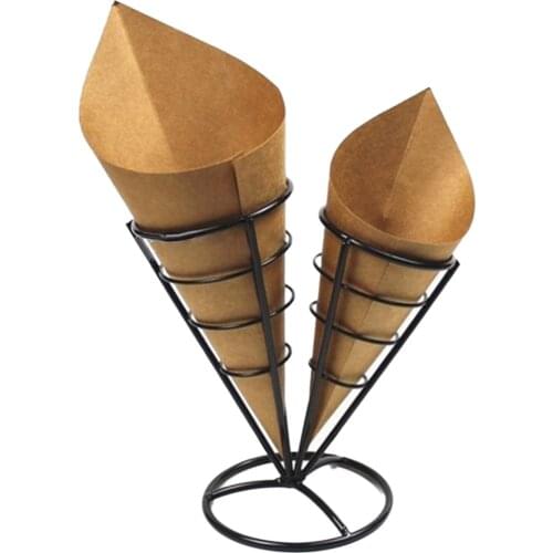 100pcs Disposable Food Cones French Fries Cone Kraft Paper Cups Holder Disposable and Recyclable Restaurantware