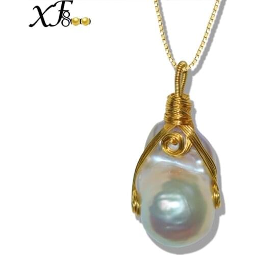 XF800 Natural Pearl Necklace Pendant Freshwater Pearl Fine Jewelry Romantic Wedding Gift for Women D323