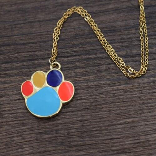 12pcs Colorful Paw Print Necklace Cute Dog Puppy Cat Kitt Claw Paw Print Gold Chain Necklace