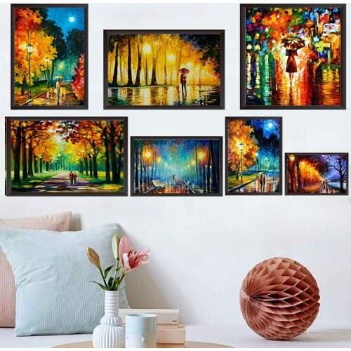 Landscape oil painting rain light street scenery lovers art canvas painting living room corridor office home decoration mural
