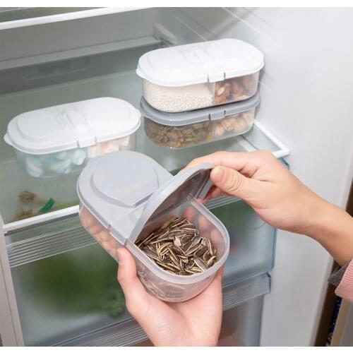 Transparent PP Double Grid Storage Box Grain Bean Container Sealed Home Organizer Food Fresh Container Refrigerator Storage Box