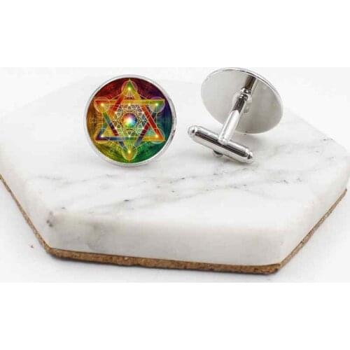 Religious geometric pattern glass cufflinks European and American mens shirt accessories