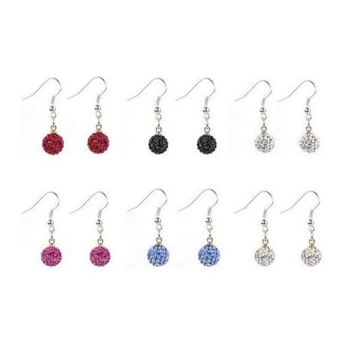 Fg45se 10mm Clay Mixed 20 Color MOW Crystal Micro Pave Disco Ball Silver Plated crystal Earrings drop Stud