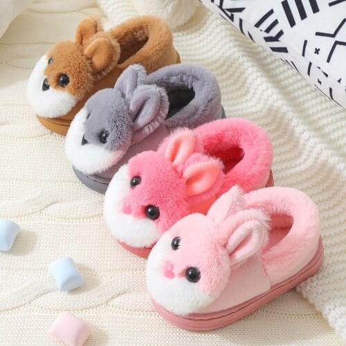 Winter Warm Home Children Fur Slippers Cute Cartoon Indoor Cotton Boy Girl Casual Shoes Soft Comfortable Baby Kids Hairy Shoes
