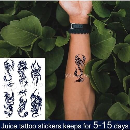 Waterproof Temporary Juice Ink Tattoo Sticker Scorpion Dragon Phoenix Insect Animal Fruit Gel Long Lasting Tatto for Men Women