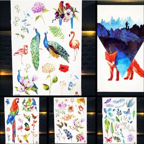 Fox Gadgets Temporary Tattoo Animals Peacock Waterproof Tattoo Flower Girls Party Body Arm Art Drawing Flash Hands Decor Tatoos