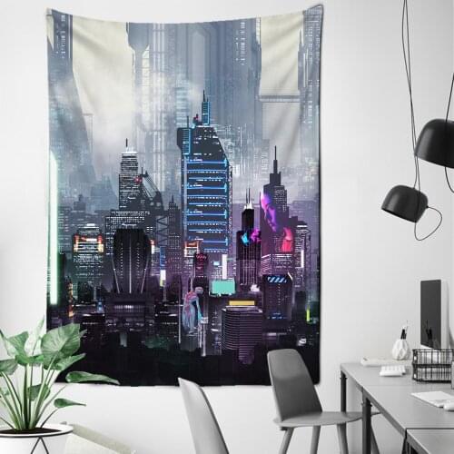 Japanese Style Buildings Street Night Tapestry Night Landscape Wall Hanging Room Dorm Tapestries Art Home Psychedelic