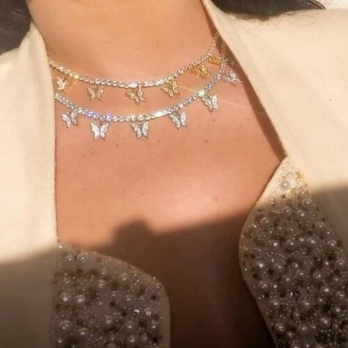 Fashion Punk Butterfly Pendant Pave Crystal Chain Short Necklace Womens Nightclub Bar Party Jewelry Accessories