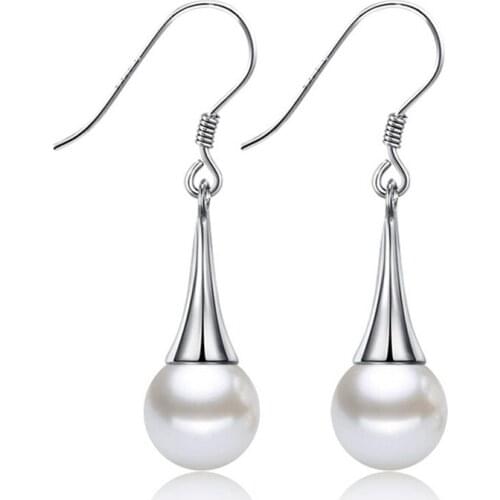 Silver Earring 2016 New Fashion Pearl 925 Sterling Silver Drop Earrings for Women Girls Christmas Gift Wholesale