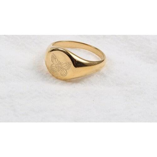 Stainless Steel Geometric Butterfly Seal Gold Plated 18k Ring For Women Statement 2021 Fashion Bohemian Accessories Jewelry