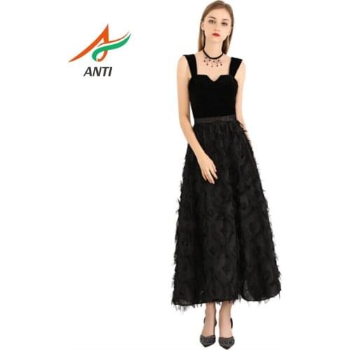 ANTI Sexy Long Black Evening Dresses 2019 New Sleeveless Strapless Formal Party Gowns Woman robe de soiree With Bow Sashes LM217