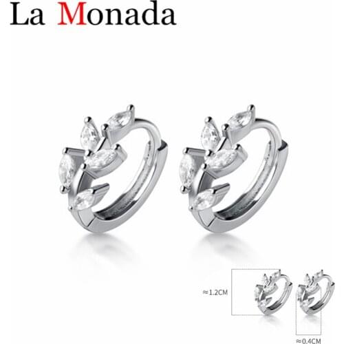 1 Pair Real. 925 Sterling Silver White Zirconia Olive Leaf Branch Hoop Huggie Earrings 4mmX12mm Small Ear Jewelry