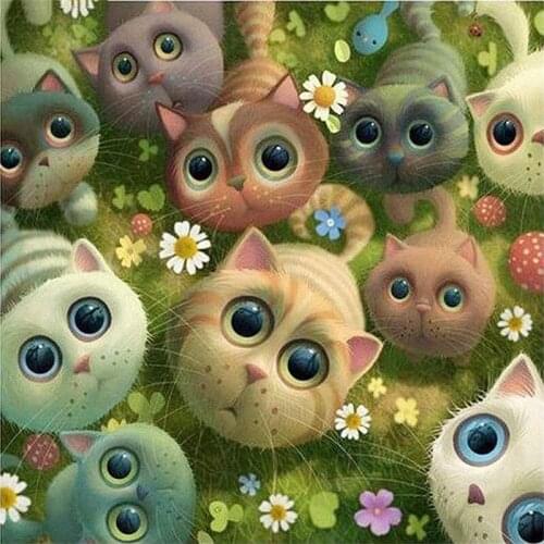 LUOVIZEM DIY 5D Diamond Painting Cute Cartoon Cat Full Square/Round Drill Mosaic Embroidery Cross Stitch Home Decor Picture