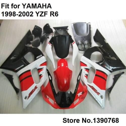 Free custom fairing kit for Yamaha red black white YZF R6 98 99 00 01 02 motorcycle fairings hull YZFR6 1998-2001 2002 HZ69