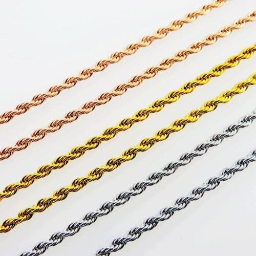 3colors 2.4mm*45-90cm 316L Stainless Steel Rope Chain Necklace For Man & Women High quality Jewelry