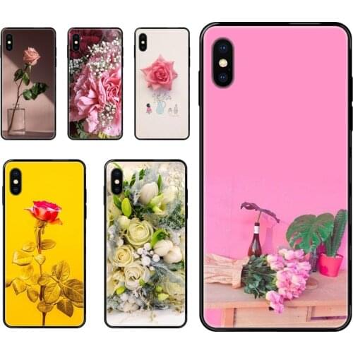 Black Soft TPU Screen Protector Colou Elegant Beautiful Flowers For Samsung Galaxy S5 S6 S7 S8 S9 S10 S10e S20 edge Lite Plus