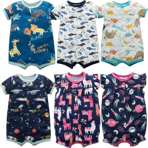 Baby Rompers For Boys And Girls Summer Short Sleeved Cute Cartoon Print Cotton Onesie Infant Jumpsuits Outfits Baby Clothes