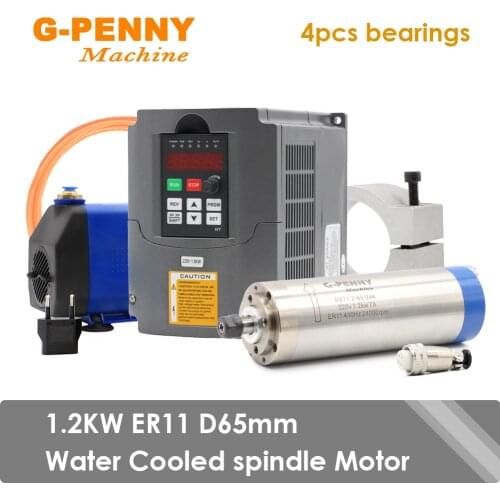 NEW! 1.2KW ER11 220V Water cooled spindle motor Diameter 65mm 400Hz CNC & 1.5KW HY Inverter & 65mm Bracket & 75W Water pump