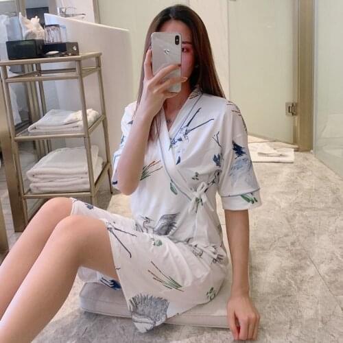2020 Summer Short Sleeve Kimono Robes for Women Cute Cartoon Print Bathrobe Sleepwear Night Dress Home Dress Nightwear Homewear