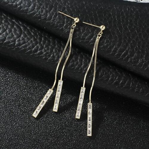 Korean fashion long tassel drop earrings for women safety pin stud earring geometry luxury gold drop earring jewelry