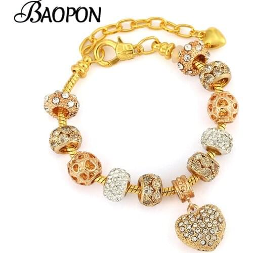 BAOPON Fashion Silver Plated Forever Love Charms Bracelet With Heart Beads Brand Bracelets Bangles For Mothers Day Jewelry Gift