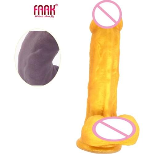 Soft Golden Realistic Penis Large Dildo Sucker Big Dick Cock Sex Toys Lesbian Sex Flirt Orgasm Masturbation Silicone Adult Sex