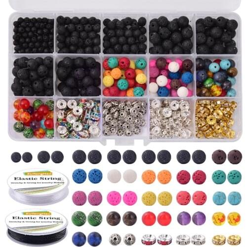 754 Pcs Lava Beads Kit Lava Stone Beads Assorted Colored Chakra Beads Spacer Beads For Kids And Adult Bracelet Necklace Making