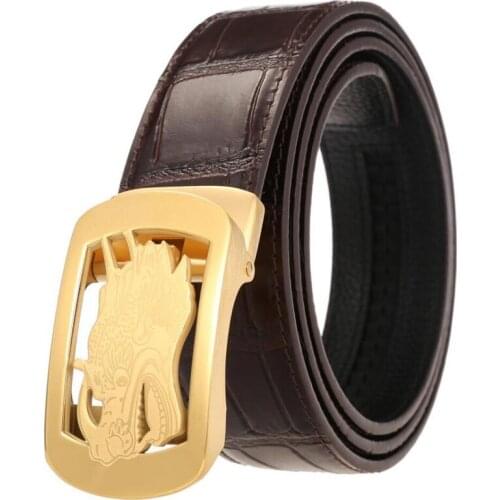 Men Gold Silver Dragon Head Stainless Steel Automatic Buckle Cowskin Crocodile Grain Belt Fashion Alligator Jeans Belts BCD069