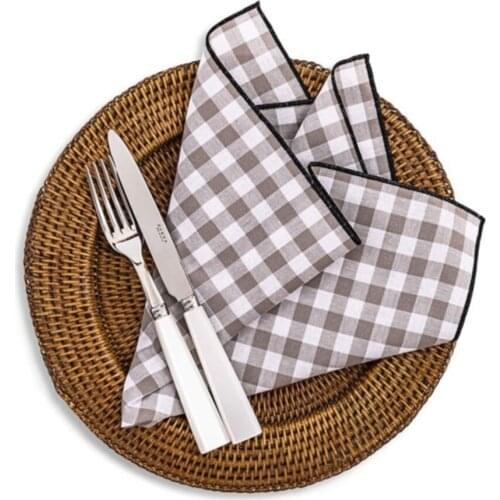 Overlocked Natural Set of 4 Beige Woven Checked with Napkins Black Overlock Fabric Kitchen & Table Linens Nordic style wedding