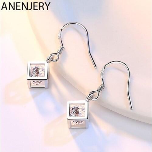 925 Sterling Silver Hot Sale Zircon Squre Cube Earrings Drop Earrings For Women Wedding Earring Jewelry Gift Wholesale S-E903