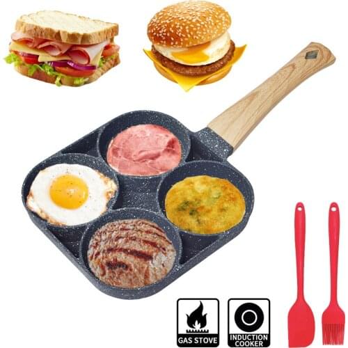 4 Hole Frying Pot Burger Eggs Pancake Pan Pot Non Stick Breakfast Omelette Mold Maker With Non-Slip Long Handles Steak Pan