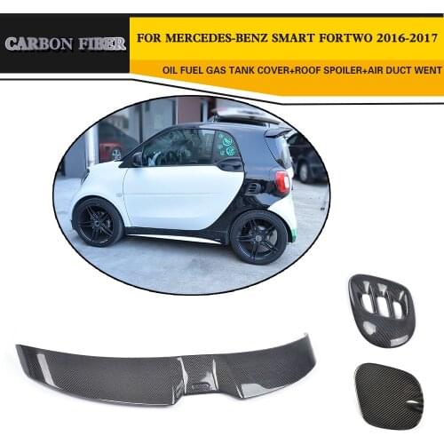 Car-Styling Carbon Fibre Rear Roof Spoiler lip Side Air Vent Exterior Oil Gas Cap for Mercedes-benz Smart Fortwo 2Door 2016-2017
