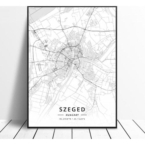 Szeged Budapest Debrecen Hungary Canvas Art Map Poster