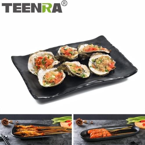 TEENRA Melamine Imitation Porcelain Cutlery Steak Salad Dessert Plate BBQ Meat Plate Scrub Striped Tableware Hotel Tableware